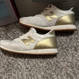 New Balance x J Crew White and Gold Sneakers